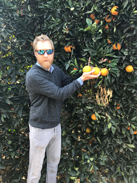 Patrick Kelly in the groves of California’s finest navel oranges.